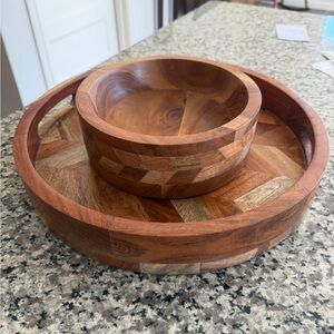 Elegant Wooden Bowl and Tray Set